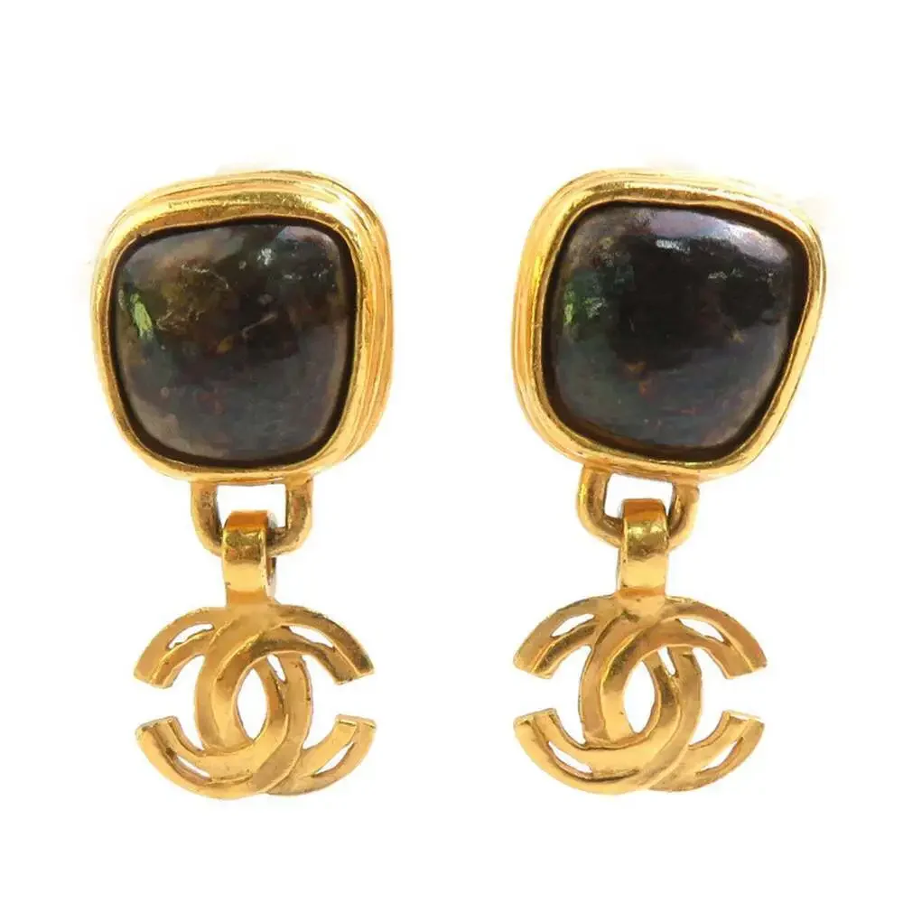CHANEL Authentic Gold Logo Earrings